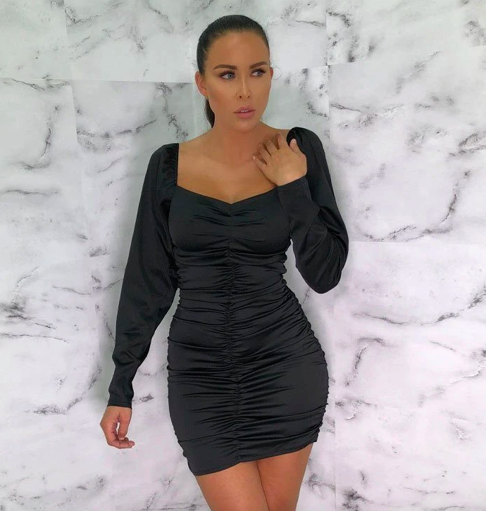 Black Satin Long Sleeve Mini Dress - Eletra